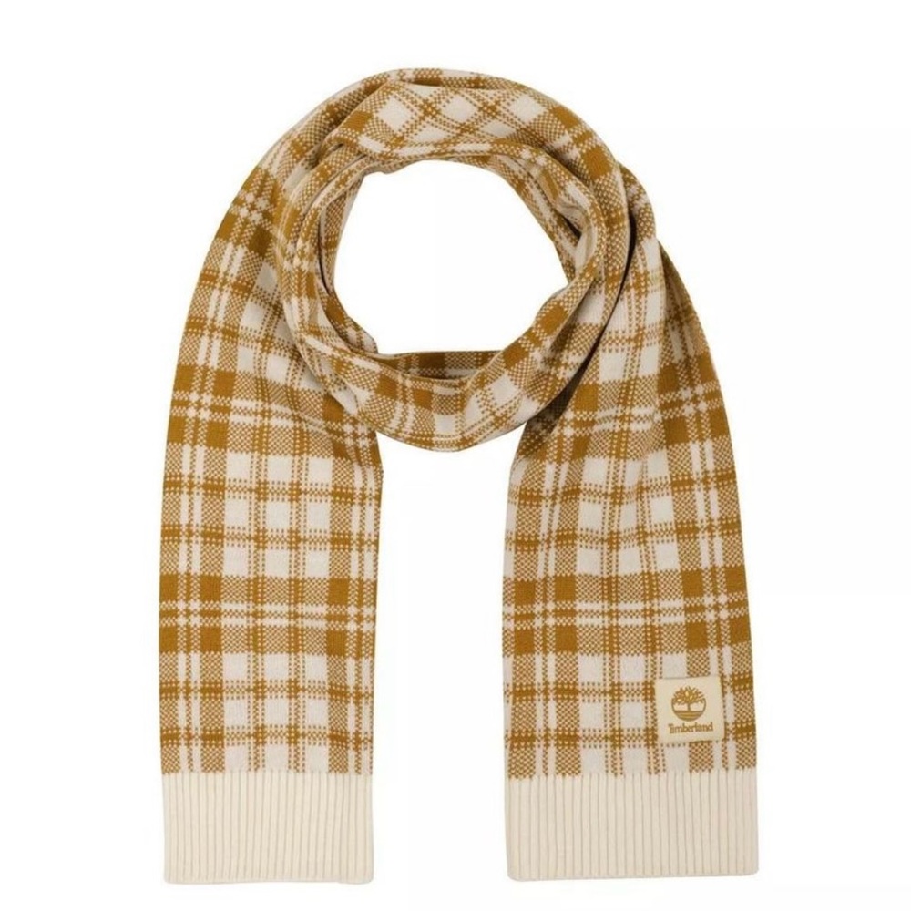 Timberland Scarf Buffalo Plaid Tan Cream NWT